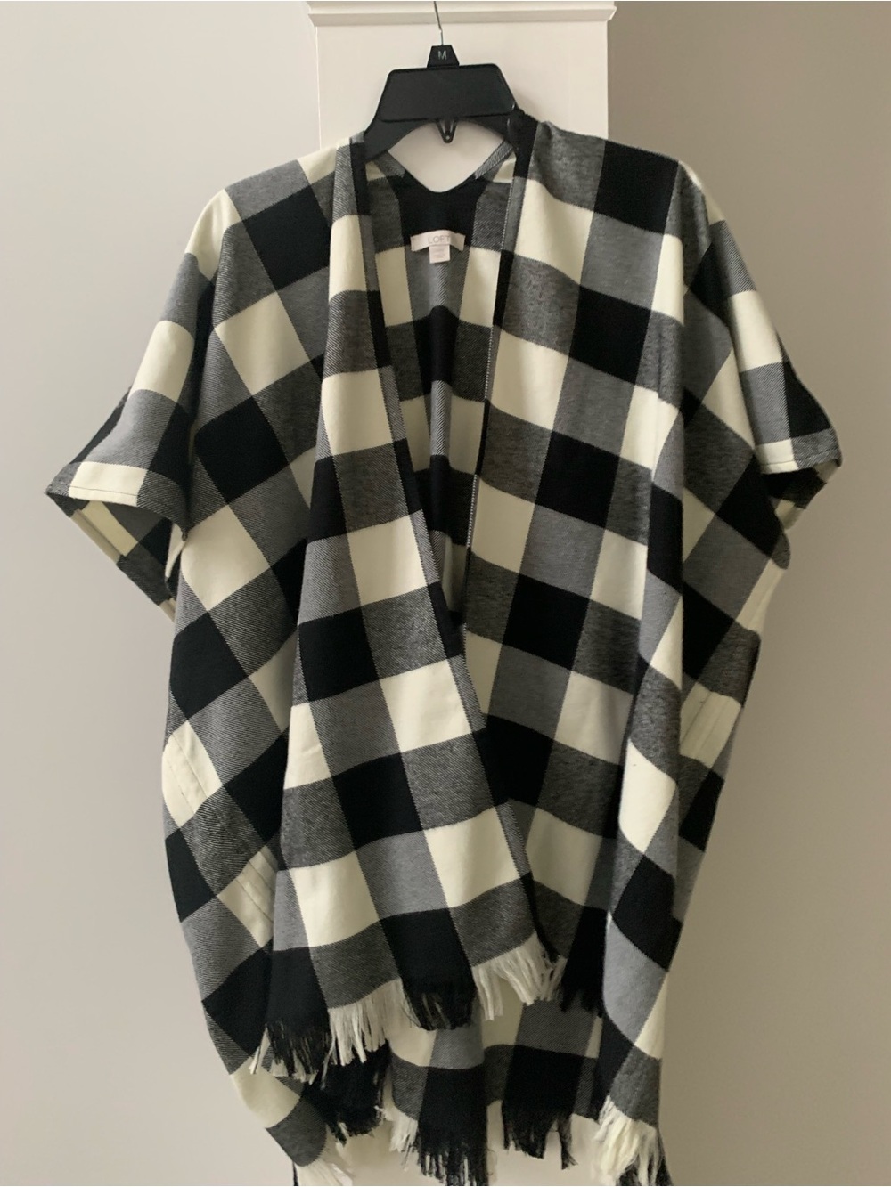 NWOT LOFT Black & White Checkered Open Front Poncho